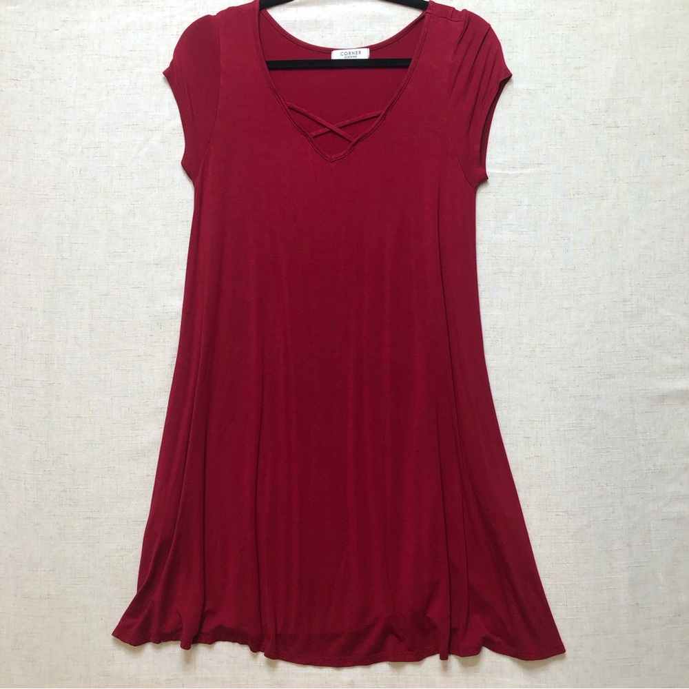 Corner Clothing Red Criss across Neck Dress Small